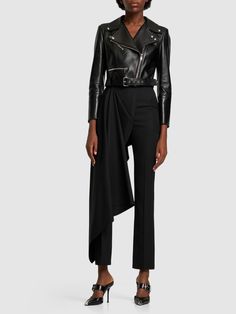 Front off-center zip closure. Zip cuffs. Adjustable belt at hem with buckle closure. Two front zip pockets. Model is wearing a size42 Leather Jacket Black, Flat Espadrilles, Jeans Jumpsuit, Swim Accessories, Shearling Jacket, Adjustable Belt, Ski Wear, Vivienne Westwood, Swimwear Tops