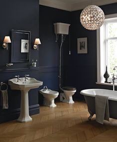 a bath room with a toilet a sink and a bath tub next to a window