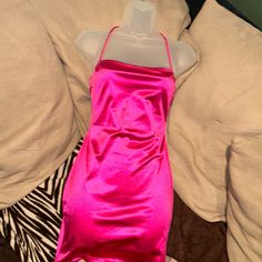 Hot Pink Satin With Fully Adjustable Laces For The Back & Shoulders- You Can Style This As A Halter Or Any Number Of Strappy Looks - Lots Of Stretch - Very Sexy- Size Us 4-6 / Small Flirty Party Dress By Urban Outfitters, Flirty Party Dress From Urban Outfitters, Urban Outfitters Flirty Party Dress, Urban Outfitters Spaghetti Strap Mini Dress For Party, Urban Outfitters Knee-length Party Dress, Urban Outfitters Knee-length Dress For Party, Stretch Mini Dress By Urban Outfitters, Urban Outfitters Stretch Mini Dress For Date Night, Urban Outfitters Pink Mini Dress For Summer