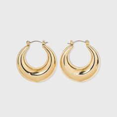 Polish off any look with these Thick Metal Hoop Earrings from A New Day™. Featuring a simple design, these gold-tone earrings pair with all your outfits for a stunning finish. Easy to secure with the snap down post closure, you'll love the elegantly chic style these thick hoop earrings bring to your looks. Cute Earrings Hoops Gold, Gold Thick Hoop Earrings, Thick Gold Earrings, Target Earrings, Preppy Earrings, Chunky Gold Earrings, Hop Earrings, Golden Hoop Earrings, Thick Gold Hoop Earrings