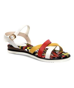 White & Red Strappy Sandal by Rafaello #zulily #zulilyfinds Strappy Sandals, Yellow White, Yellow, Red, White