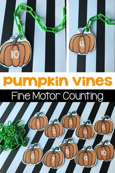 pumpkin vines fine motor counting game for kids to practice number identification and counting skills with free printables