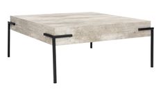 a concrete coffee table with black metal legs on an isolated white background, viewed from the front