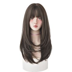 PRICES MAY VARY. ☆Material: Made of Matte synthetic Fiber Heat Resistant fibers,Silky and Soft,Strong,Full and adjustable. ☆Style and size:High quality heat friendly fiber,Can be Straight & Curled. you can style this wig base on your need.The length of wigs is 25 inches. ☆Use:Easy to Instal,you need to do is adjust the hooks inside the cap to the correct size to suit your head. ☆Occasions: The synthetict curly wigs are perfect for cosplay or costume party,daily use, gift sending to friends and c Full Bangs Long Hair, Dye Wig, Painted Stools, Pelo Anime, Bridal Hair Updo, Wigs Hair, Haircuts Straight Hair, Long Hair With Bangs, Spring Hairstyles