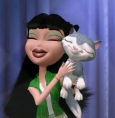 a cartoon character holding a cat in her arms