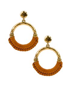 A gorgeous enhancement to classic doorknocker earrings, the Margaux Earrings are crafted in our signature metal and wrapped in luxurious leather. Adding an edge to your jewelry collection, they go beautifully with both casual and dressy attire. Metal plated, 100% full-grain leather Post with bullet/disc back Approx. 2 1/2" diameter Nickel-free, protective pouch included Dressy Attire, Wrapped Earrings, A Circle, Circle Pendant, Dillard's, Leather Wraps, Cute Earrings, Handbags On Sale, Full Grain Leather