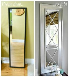 the before and after pictures show how to paint a mirror