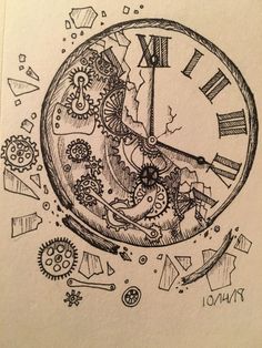 a drawing of a clock with gears on it