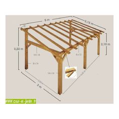 an image of a wooden pergolan with measurements for the top and bottom sections