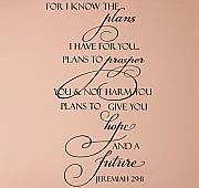 a wall decal with the words for i know the plans, i have for you