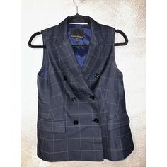 This Is A Super Cute Banana Republic Blue Plaid Vest. It Is New Without Tags (Pockets Still Factory Sewn). It Is A Size 0. Banana Republic Plaid Sleeveless Blue Double Breasted Double Front Flap Pockets (Still Factory Sewn) Notched Lapel Lined Rear Vent Size 0 New Without Tags Measurements Bust 32” Length 22” Double Breasted Vest, Cute Banana, Plaid Vest, Blue Plaid, Double Breasted, Banana Republic, Jackets & Coats, Jackets For Women, Super Cute