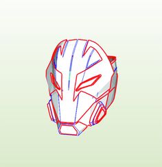 a drawing of a helmet with red and blue lines