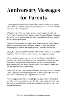 Anniversary Messages for Parents Printable 25th Anniversary Speech For Parents, Happy Anniversary To Parents Quotes, Anniversary Wish To Parents, Anniversary Letter For Parents, Happy Birthday Mom Gifts Ideas, Parent Anniversary Quotes, Happy Anniversary Parents From Daughter