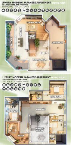 two floor plans for an apartment in japan