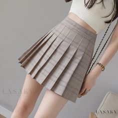 Lasaky - High-Waisted Pleated Skirt with Embroidered Letter Detail - Short Length Preppy Mode, Egirl Clothes, Pleated Skirt Short, High Waisted Pleated Skirt, Elegant Embroidery, Women Skirt, Estilo Preppy, Half Skirt, Style Preppy