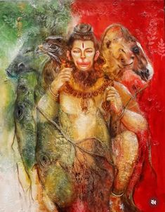 a painting of a woman surrounded by animals