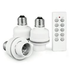 three different types of light bulbs with remote controls