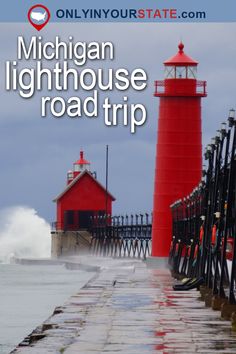 the michigan lighthouse road trip with text overlay