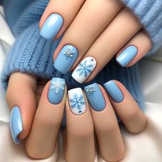 Luminary Nails Design Christmas, Blue Sns Nails Colors, Winter Nail Designs Short Nails, Cute Nails For January 2024, Nail Art Simple Elegant Classy Blue, Chic Nail Art Classy, Light Blue Holiday Nails, Baby Blue Snowflake Nails, 2 Colors Nails