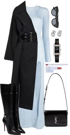 Cartier Necklace, Lipstick Kit, Gucci Eyewear, Tinted Sunglasses, Maxi Knit Dress, Outfit Maker, Winter Scarf, Knee High Boots, Leather Crossbody Bag