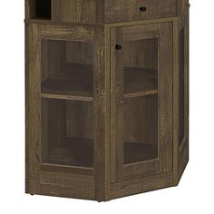 a wooden cabinet with two doors and shelves