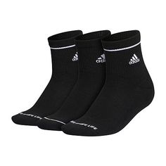 Add a sporty twist to your everyday wear. These quarter-length adidas socks are made with moisture-wicking yarn to keep feet dry as you work through your to-do list. The cushioned footbed feels soft and comfortable.# Pieces In Set: 3 PairFeatures: Multi-Pack, Moisture WickingShoe Size Range: 5-10Fiber Content: 96% Polyester, 4% SpandexFabric Description: KnitCare: Machine Wash, Tumble DryCountry of Origin: Imported Adidas Sporty Socks For Sports, Adidas Sporty Socks With Logo, Sporty Adidas Socks For Sports, Sporty Adidas Socks, Adidas Socks, Socks Womens, Quarter Socks, Ankle Socks, To Do