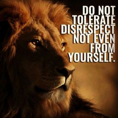 a lion with the quote do not tolerate disrespect not even from yourself