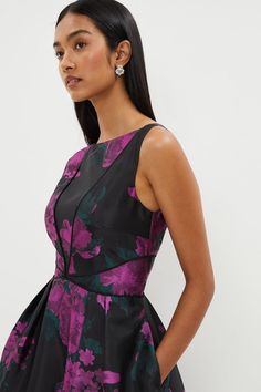 Style: Full Skirted DressDesign: FloralFabric: JacquardLength: Midi Ladylike Dress, Minimal Jewellery, Purple Style, Double Wedding, Elegant Dresses Classy, Full Skirt Dress, Diy Fashion Clothing, Organza Dress, Vibrant Flowers