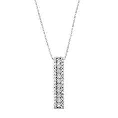 Illuminate your ensemble when you wear this gorgeous stick pendant. Its miracle-set diamonds provide a touch of sparkle. Click on this JEWELRY & WATCHES GUIDE to learn about fit, styles, materials and more!PENDANT DETAILS Pendant length: .91 in. Chain length: 18 in. Chain type: box Clasp: spring-ring Metal: sterling silver Plating: rhodium DIAMOND DETAILS Total weight: 1/5 ct. Shape: single cut Color grade: H-I Clarity: I1-I2 Setting: prong, miracle Gemstones may have been treated to enhance the Fine Jewelry Diamond White Channel Set Necklace, Diamond White Channel Set Diamond Necklace, Diamond White Channel Set Necklace, Fine Jewelry White Necklace Channel Set, White Diamond Channel Set Necklace, White Channel Set Fine Jewelry Necklace, Anniversary Diamond White Channel Set Necklaces, Diamond White Channel Set Necklace For Anniversary, Channel Set Ruby Elegant Anniversary Necklace