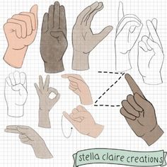 hand gestures drawn on graph paper with the words stella dare creations written below them in green