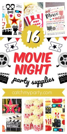 movie night party supplies with the title above it