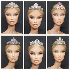 six pictures of the same tiara on a mannequin head