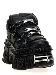 Vetements x New Rock leather 'Platform' sneakers with laces, metal details, platform sole. Composition: Anti Fashion, Tom Ford Handbags, Formal Loafers, New Rock, Crossbody Tote Bag, Versace Belt, Men Model, Valentino Bags, Platform Sneaker