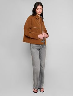 Camel moto suede jacket with zip detailing . 100% faux suede Lined Side pockets Faux zip chest pocket Sleeve cuff zip opening Bust and waist 44"/ 111 cm Total length 24"/ 61cmModel wears size s/m and is 5.10"/ 179 cm Imported Fall Suede Leather Jacket With Zipper Closure, Suede Leather Jacket With Zipper For Fall, Fall Suede Leather Jacket With Zipper, Casual Suede Biker Jacket For Fall, Suede Outerwear With Zipper Closure And Long Sleeves, Suede Outerwear With Zipper Closure, Suede Outerwear With Zipper And Long Sleeves, Casual Suede Biker Jacket For Work, Trendy Suede Leather Jacket For Work