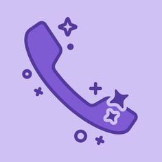 a purple phone icon with stars and circles on the bottom, in front of a light purple background