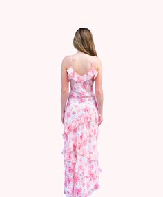 This maxi dress is the epitome of feminine charm. Delicate ruffles dance around the bodice to the hem and a stunning pink floral print adds a touch of whimsy. Perfect for the girl who loves a little bit of romance in her wardrobe. Jewelry Design Inspiration, Pink Floral Print, Dress Romper, Jogger Jeans, The Girl Who, Jogger Pants, Long Sleeve Sweater, Pink Floral, Dress Pants