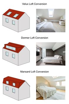 four different types of roofs in various rooms