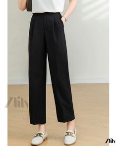 Zlily - Casual Straight-Leg Pants - Full-Length Trousers Baggy Ankle-length Dress Pants, Non-stretch Straight Work Pants For Spring, Spring Non-stretch Straight Work Pants, Solid Color Wide-leg Work Pants For Spring, Spring Solid Wide-leg Work Pants, Spring Straight Leg Non-stretch Work Pants, Spring Wide-leg Work Pants, Non-stretch Full Length Work Pants For Spring, Non-stretch Full-length Spring Work Pants