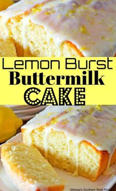 lemon burst buttermilk cake on a white plate