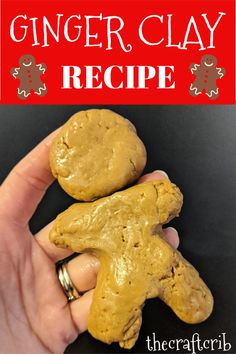 a hand holding two peanut butter cookies in front of the words ginger clay recipe