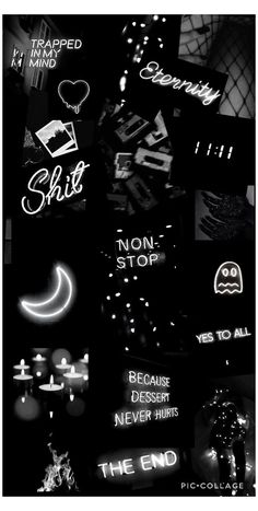 black and white photograph of neon signs in the dark