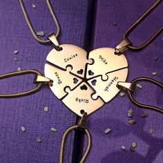 Penta Heart Puzzle - Five Personalised Necklaces - Puzzle Jewellery by Belle Fever Puzzle Necklace, Tarnished Silver Jewelry, Parts Of The Heart, Puzzle Jewelry, Heart Puzzle, Black Leather Bracelet, Tarnished Silver, Special Jewelry, Personalized Necklace