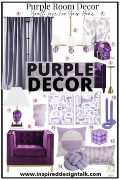 purple decor Purple Room Decor Ideas, Purple Accent Chair, Purple Living Room Ideas, Purple Velvet Sofa, Purple Room Decor, Purple Home Decor, Living Room Furniture Arrangement