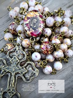 Handmade Artisan Rosary, Rosary Made Of Roses, Round Polished Bead Rosary As Gift, Flower Rosary, Hand-strung Rosary With Round Beads As Gift, Bohemian Hand-strung Rosary With Round Beads, Our Father, Bereavement Gift, Hail Mary