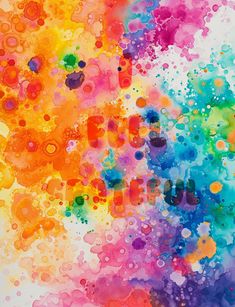 an abstract painting with lots of different colors and bubbles on it's surface,