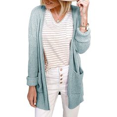 Light Green Waffle Knit Cardigan with Pockets Cozy Coats, Trendy Jackets, Cardigan With Pockets, Fitted Cardigan, Pocket Cardigan, Green And Khaki, Winter Sweaters, Cardigan Coat, Cardigan Jacket