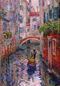 a painting of a boat on a canal in venice