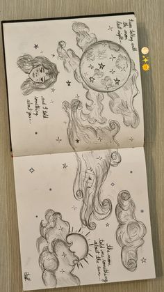 two drawings on top of each other with stars and moon in the sky above them