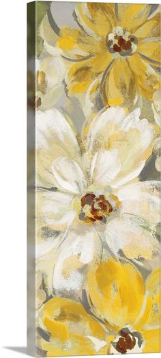 an abstract painting of yellow and white flowers