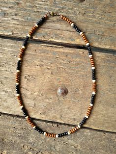 Seed Bead Necklace For Men, Brown Necklaces With Black Beads For Beach, Necklace Men Diy, Wooden Necklace Handmade, Necklace Man, Man Necklace, Small Bead Bracelet, Clay Bead Necklace, Mens Beaded Necklaces